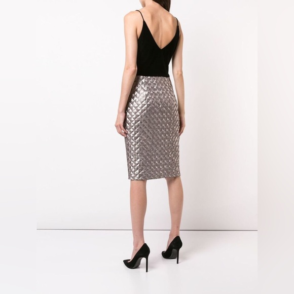 NWT Black Halo Womens Black Velvet Pewter Sequin Sheath Midi Dress Size 12 Love - Picture 2 of 15